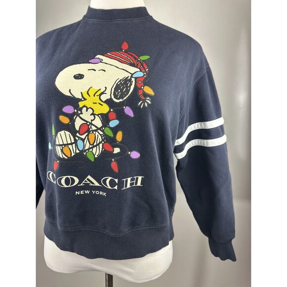 Coach X Peanuts Snoopy Lights Crewneck Oversized Sweatshirt Navy Blue Women's XS - Picture 5 of 14